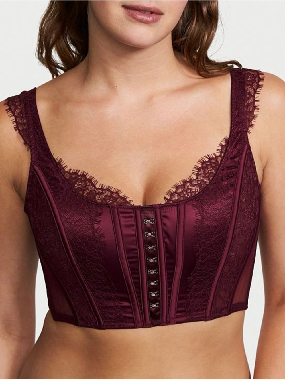 Victoria's Secret Lace-Trim Longline Bustier in Wine